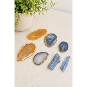 Mixed Agate Slice & Blue Kyanite Crystal Lapidary Jewelry Craft Mineral Specimen
